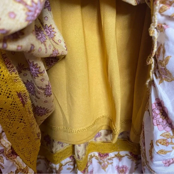 In Loom Floral Gold Yellow Purple Maxi Dress L BohoFestival SummerFairycore NWOT - Picture 12 of 15